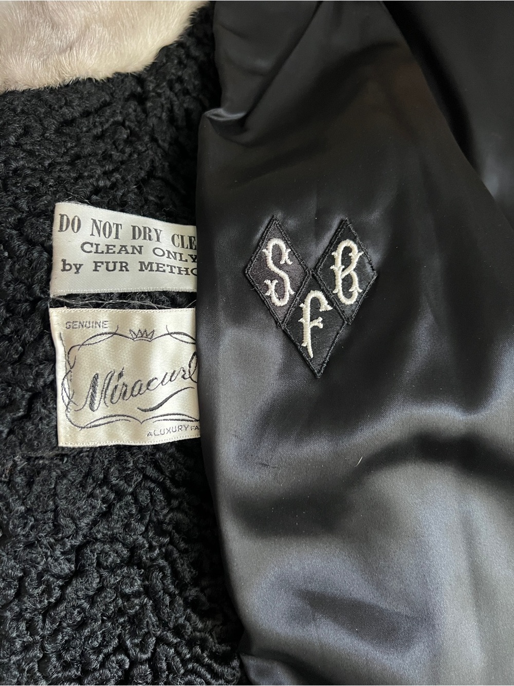 Vintage Black Persian Lamb Theater Coat Luxury Mink Fur Collar Opera Jacket - Picture 12 of 15